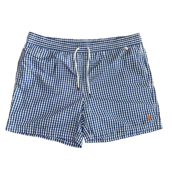 Polo Ralph Lauren Mens Large Gingham Check 5in Swim Trunk Shorts Blue/White - Picture 1 of 7